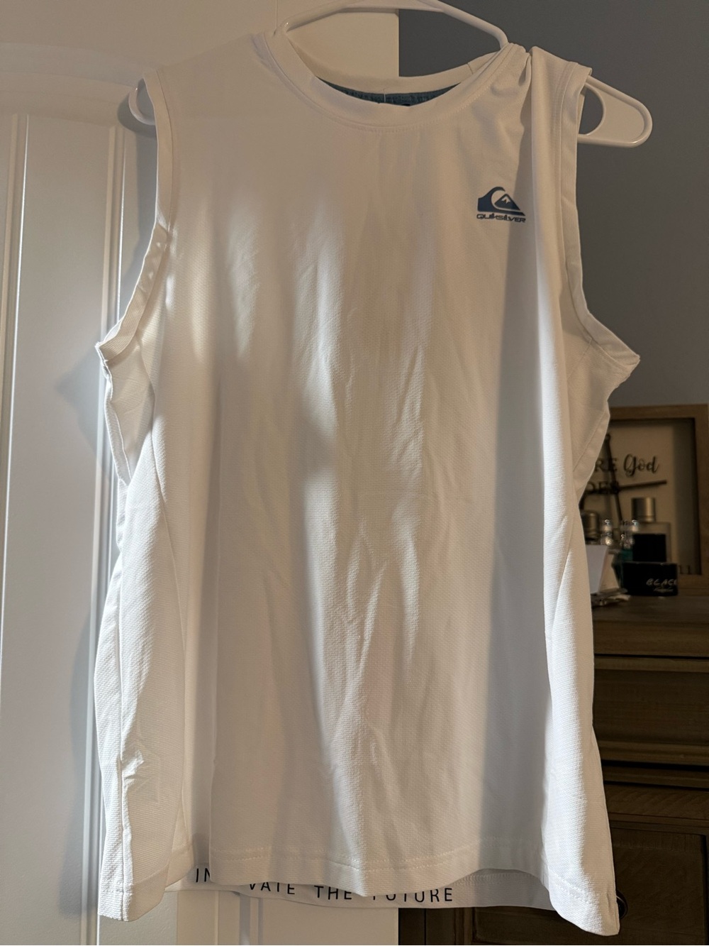 Quiksilver Men's White Sleeveless Performance Tank with Small Logo